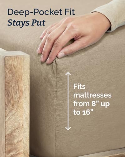 Twin Size 3 Piece Sheet Set - Breathable & Cooling Sheets - Heathered Beige - Image 4