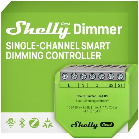 Shelly Dimmer Gen4 US UL, WiFi, Matter, Bluetooth, Zigbee Smart Dimming, Compatible with Matter, Home Assistant, Alexa, Google Home, HomeKit, Support LED Strips & Lamps, No Hub Required, Easy Control by Shelly