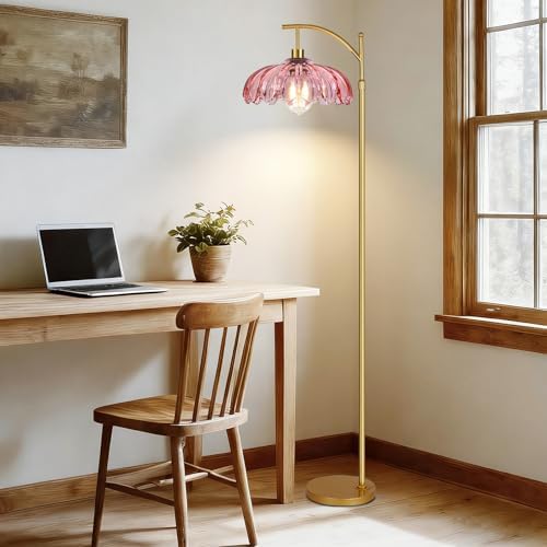 QIYIZM Pink Floor Lamp for Living Room,Bedroom,Gold Dimmable Standing Lamp with Remote,Mid Century Modern Brass Tall Lamp Boho Floor Lamps Arc Stained Glass Flower Floor Light Lamp Girls kids Bohemian - Image 6