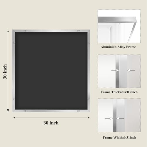 Koonmi Silver Rectangle Wall Mirror, 30x30 Inch Bathroom Mirror, Aluminum Frame Vanity Mirror for Entryway, Living Room, Bedroom Bathroom, Hangs Horizontally or Vertically - Image 2