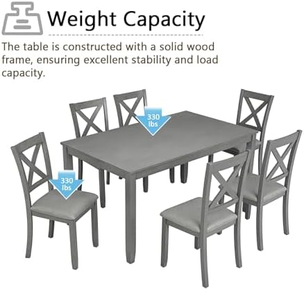 Harper & Bright Designs Modern 7-Piece Dining Set,58.5" Solid Wood Table & 6 Padded X-Back Style Chairs, Grey for Kitchen/Dining Room, 6-Person Seating - Image 6