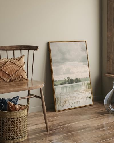InSimSea Framed Canvas Prints Art Vintage Decor, Countryside Lakeside Landscape Paintings, Large Prints, Retro Hanging Wall Decorations for Bathroom Bedroom Living Room, 24"x36" - Image 3