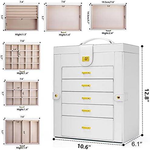 AKOZLIN 6-Tier Jewelry Box Organizer 5 Drawers Storage White Large - Image 6