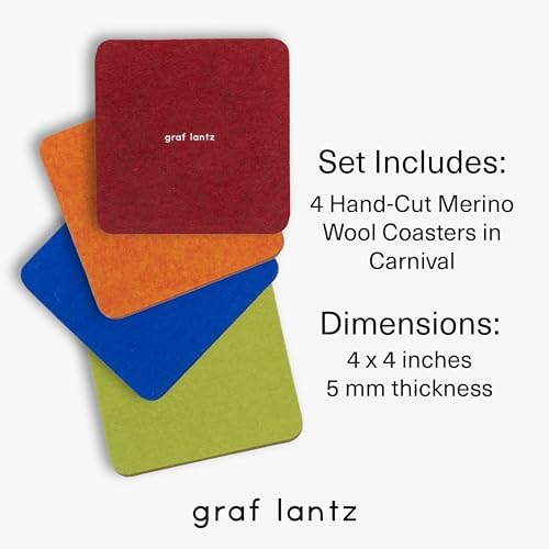 Graf Lantz - Bierfilzl Merino Wool Square Coasters Set of 4 - Carnival (4"x4"x5mm) - Absorbs 30% of Weight - Natural German Wool - Heat Resistant, Sustainable, Reusable - Home Decor - Image 4