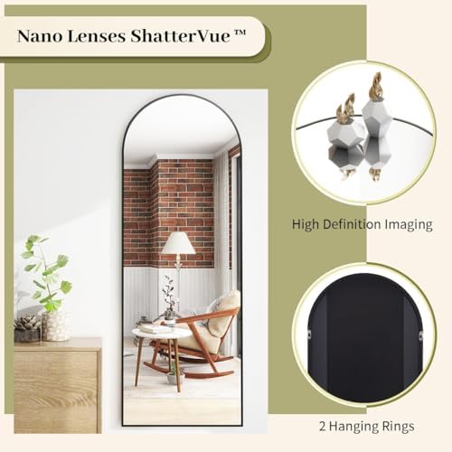 BEAUTYPEAK 64" x 21" Arch Full-Length Mirror with Stand, Black - Image 3