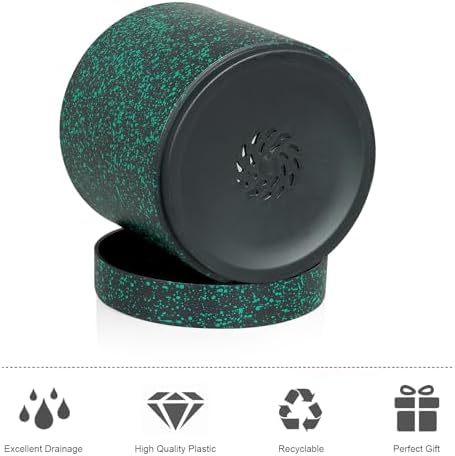 Meowell 6/5/4 inch Plant Pots, 3 Pack Cylinder Flower Pots for Small Indoor Outdoor Plants, Plastic Planters with Drainage Holes and Saucers for Garden Succulent Plants, Black with Green Speckles - Image 3