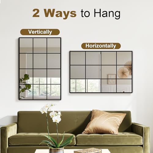 Window Pane Mirror for Wall Decor, 24" x 36" Decorative Mirror, Black - Image 4