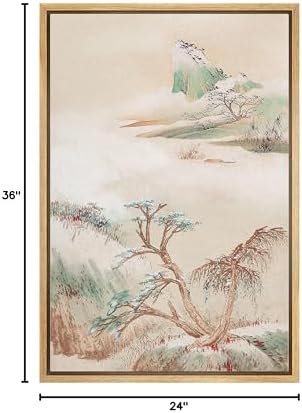 NWT Framed Canvas Print Wall Art Watercolor Retro Pastel Forest Nature Wilderness Illustrations Modern Art Decorative Landscape Rustic Zen Colorful for Living Room, Bedroom, Office - 24"x36" Natural - Image 6