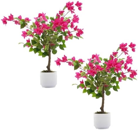 2 Pack 30" Artificial Bougainvillea Trees in Pots, Pink Flowers by ICEYBLOOMS