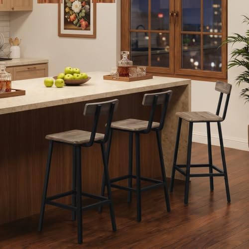 MAHANCRIS Bar Stools, Set of 2 Bar Chairs with Backrest and Footrest, 26" Breakfast Chairs, Counter Stools for Bar, Living Room, Kitchen, and Dining Room, Greige BAHG05101 - Image 6