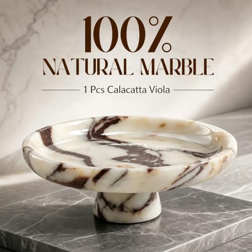 Marble Fruit Bowl with Pedestal, 9.8" Calacatta Viola Decorative Bowl - Image 3