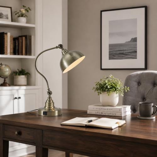 Dimmable Touch Control Antique Brass Desk Lamp with Swing Arm Charging Port - Image 2