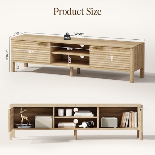 TV Stand for Living Room up to 65 Inch TVs Entertainment Center Oak 59" - Image 3