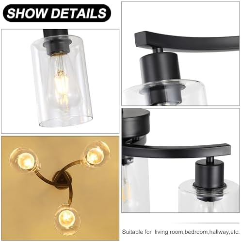 CNRATYE 3-Light Modern Farmhouse Black Pendant Lights Kitchen Island, Adjustable Height Contemporary Chandeliers for Dining Room Light Fixture Hanging, Clear Glass Shade - Image 7