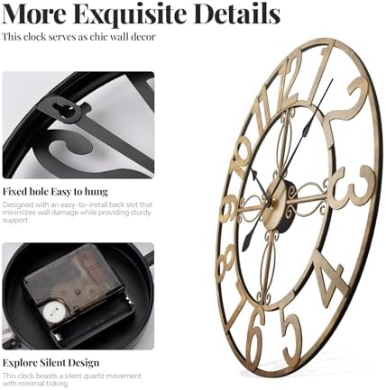 Cuspin 20 Inch Wall Clock Bronze, Large Rustic Decorative Metal Wall Clock - Image 4