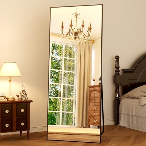 GLSLAND 64"x21" Full Length Mirror, Full Body Mirror with Stand,Black by GLSLAND