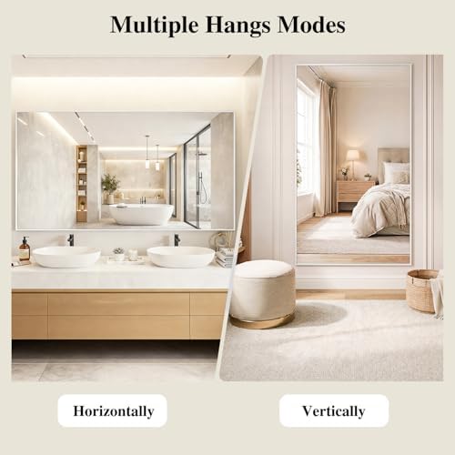 Koonmi White Rectangle Wall Mirror, 30x36 Inch Bathroom Mirror, Aluminum Frame Vanity Mirror for Entryway, Living Room, Bedroom Bathroom, Hangs Horizontally or Vertically - Image 6