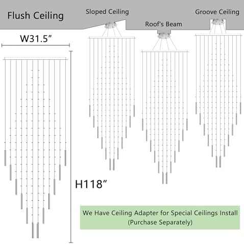 HAIXIANG W32 x H120 Glam Chandelier with LED Bulbs Square Chandeliers, Crystal Raindrop High Ceiling Pendant Light for Entrance Large Villa Chandelier Foyer Lighting Fixtures Silver - Image 2