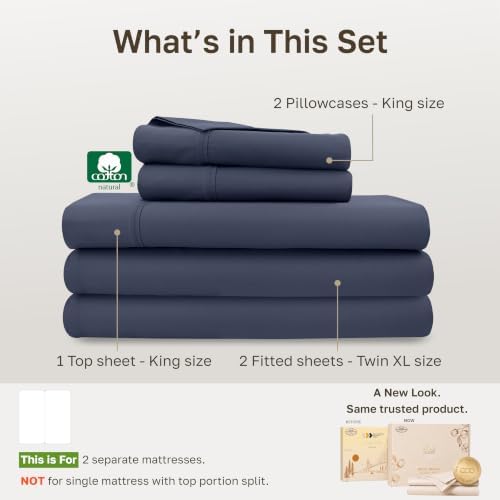 California Design Den 100% Cotton Sateen Split King Bed Sheets Set, 5 Pcs - Image 4