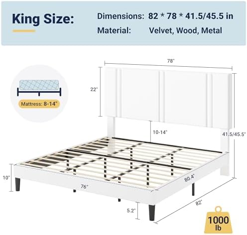 Allewie King Size Platform Bed Frame with Velvet Upholstered Headboard - Image 2