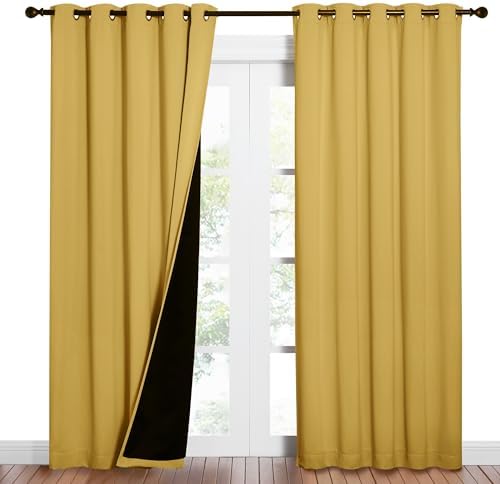 NICETOWN Bright Yellow Full Shade Curtain Panels, Pair of Energy Smart & Noise Blocking Out Blackout Drapes for Dining Room Window, Thermal Insulated Guest Room Lined Window Dressing, 62 x 84 inch by NICETOWN