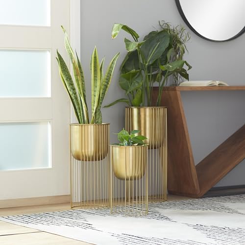 Deco 79 Metal Indoor Outdoor Planter Set of 3, 24", 20", 16"H, Satin Gold - Image 5