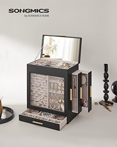 SONGMICS 5-Layer Jewelry Box with Glass Window, 3 Side Drawers - Image 2