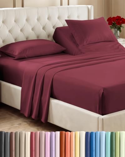Flex Top Split Head King 4 Piece Sheet Set - Soft & Breathable - Burgundy by CGKUnlimited