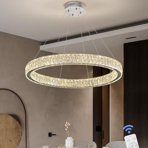 Modern LED Dimmable Crystal Chandelier 31.5" Ring Pendant Light Adjustable Round Chrome Crystal Chandelier Light Fixtures for Dining Room Living Room - Image 4