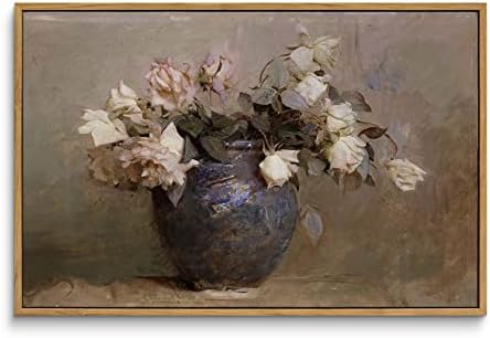 InSimSea Framed Canvas Wall Art Vintage Decor, Room Decor Large Artwork for Roses Floral Paintings Framed Wall Art Prints for Office Kitchen Bathroom Decorations, 16"x24" by InSimSeaArt
