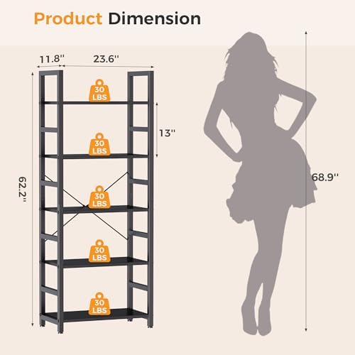 DUMOS 5-Tier Bookshelf, Modern Tall Bookcase Book Shelf - Image 3
