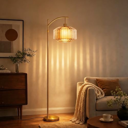 QIYIZM Glass Floor Lamp for Living Room,Bedroom,Gold Standing Lamp with Remote Dimmable,Arc Mid Century Modern Vintage Tall Lamp Brass Boho Floor Lamps Stained Retro Floor Light Lamp Bohemian - Image 7
