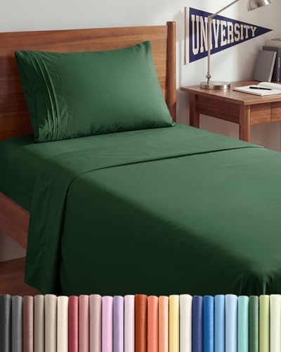 Twin XL 3 Piece Sheet Set - College Dorm Room Essentials - Emerald Green by CGKUnlimited