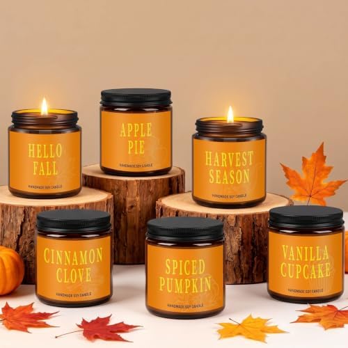 Landhoow 6 Pcs Fall Scented Candle Gifts Set for Women, Fall-Pumpkin Hue by Landhoow