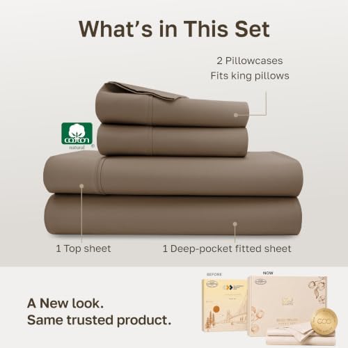 California Design Den Soft 100% Cotton Sateen Cal King Bed Sheets Set,Mocha - Image 3