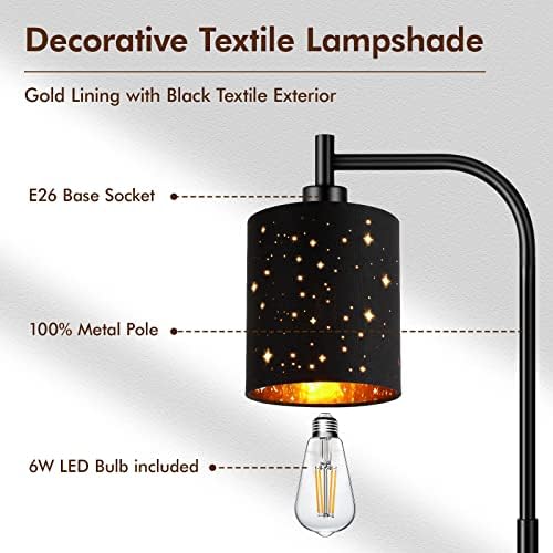 Gothic Industrial Floor Lamp with Starry Laser Cut Shade, 67" Black Metal Standing Lamp with 6W LED Bulb,Foot Switch, Perfect Halloween Spooky Home Decor,Tall Floor Lamp for Bedroom, Living Room,Black - Image 4
