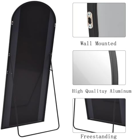 Floor Length Mirror, 81"x41" Arch Full Length Mirrors Full Length Hanging or Leaning with Stand, Wall Mounted Mirrors, Arched-Top Body Mirror with Aluminum Frame for Bedroom(Black) - Image 6