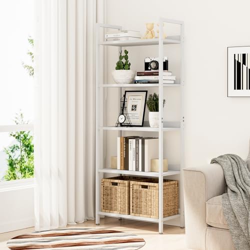 NUMENN Bookshelf, 5 Tier Freestanding Shelving Unit, White - Image 4