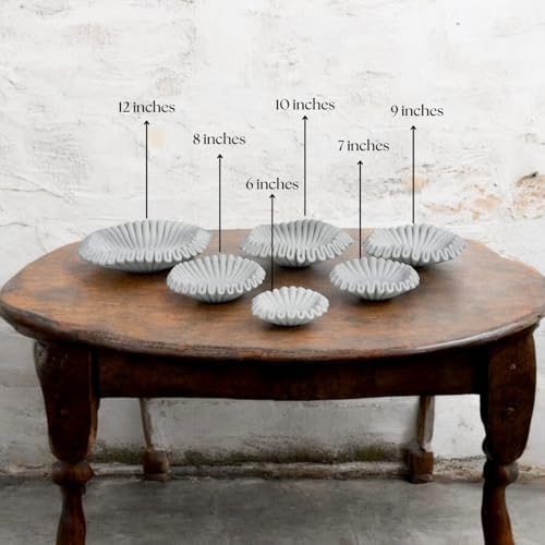 Marble Ruffle Bowl Handcrafted Decorative ScallopBowls - Antique Catchall Jewelry Dish Fruit Organizer for Home & Kitchen (7 inches) - Image 3