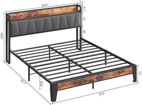 LIKIMIO Full Size Bed Frame with Storage Headboard and Charging Station - Image 2
