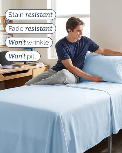 Twin XL 3 Piece Sheet Set - College Dorm Room Essentials - Light Blue - Image 5