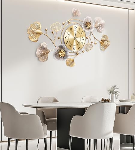 33" Modern Farmhouse Large Decorative Wall Clock, Ginkgo Metal Art - Image 5
