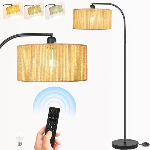 Boho Standing Lamp with Dimmable Bulb Nartual Rattan Adjustable Lampshade by Brilvibera