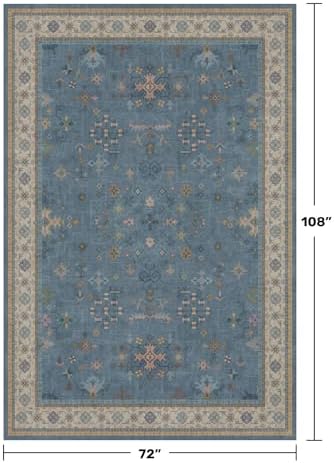 Boho 6x9 Living Room Rugs - Modern Dark Blue Dining Room Rug for Under Table, Lightweight Washable Foldable Low Pile Carpet, Eclectic Floral Bedroom Décor Aesthetic - Image 2