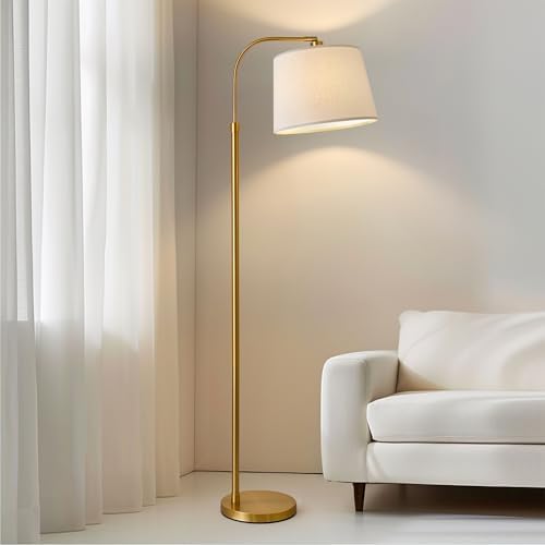 Oneach 62" Gold Floor Lamp for Living Rooms Tall Arc Standing Lamps for Bedrooms Industrial Corner Nursery Girls Kid Vintage Mid-Century Modern Reading Light Office Antique Brass Shade Lantern - Image 2