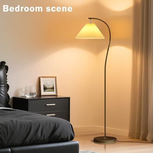 Unique Black Arc Pleated Floor Lamp, 12W LED Bulb 3-Color Dimming - Image 3
