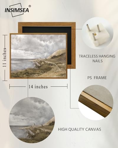 InSimSea Framed Canvas Wall Art Vintage Decor, Coastal Wall Art Seaside Landscape Paintings, Rustic Farmhouse Wall Decorations for Living Room Office Bedroom Decor, 11"x14" - Image 5