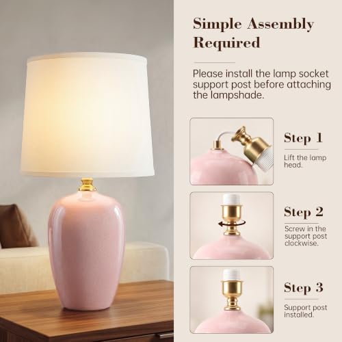 Dawnwake 19.1" Ceramic Table Lamps Set of 2 for Bedroom Living Room,Pink - Image 3