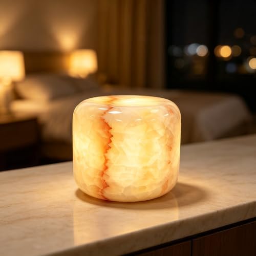 Natural Marble Table Lamp, Cordless Rechargeable Pat Control Night Light, Dimmable Warm Glow Stone Lamp for Bedroom Bedside Table Desk Shelf, Home Decor Gift by PanManner