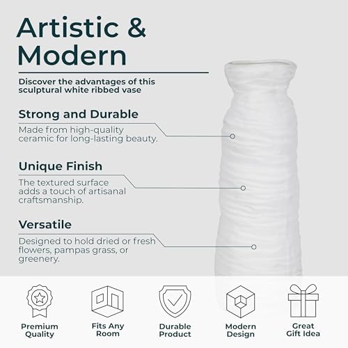 19" Horizontal Ribbed Matte Vase, Ivory - Image 5